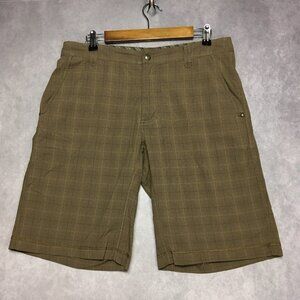 Lululemon Mens Brown Plaid Shorts size 34 Flat Front Pockets Poly Stretch Casual